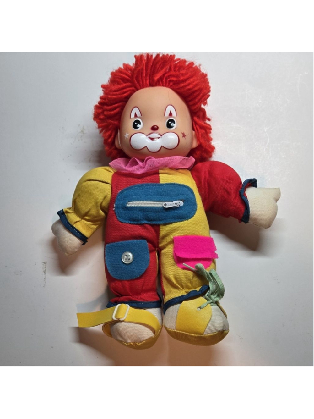 Vintage DAN BRECHNER Stuffed Animal One Size Red Yellow Clown Plush Toy